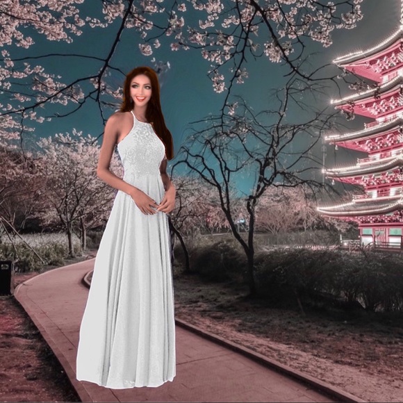 SOLD NWT JVN Jovani White Chiffon Lace Gown* - Picture 2 of 11